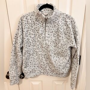 Leopard Print Light Blue Fleece Pullover Half Zip Medium Warm Cozy Preppy